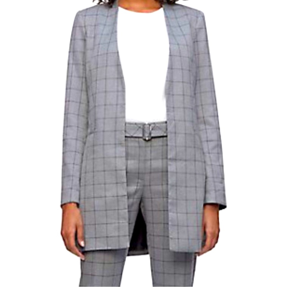 Calvin Klein Women's Collarless Plaid Topper Jacket. Size-2